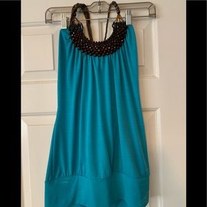 Summer ready turquoise & brown beaded tank